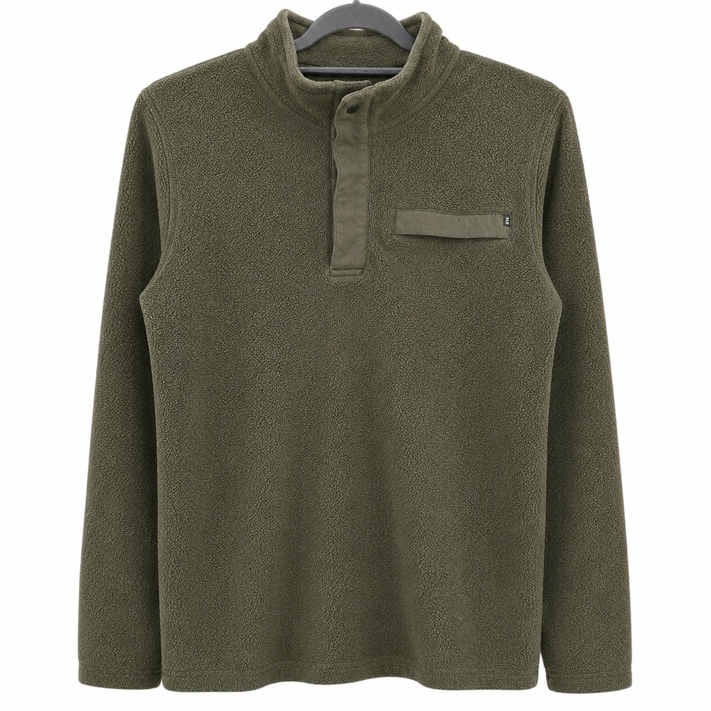 Free Fly Mens Medium Fleece‎ Snap Pullover Olive Green Bamboo Performance Layer